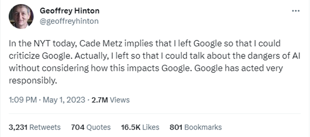 Chat GPT Tweet Geoffrey Hinton scared about is own discovery