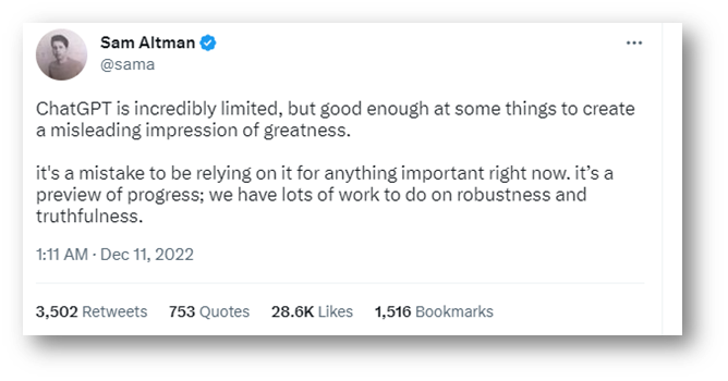 Chat GPT Tweet Sam Altman